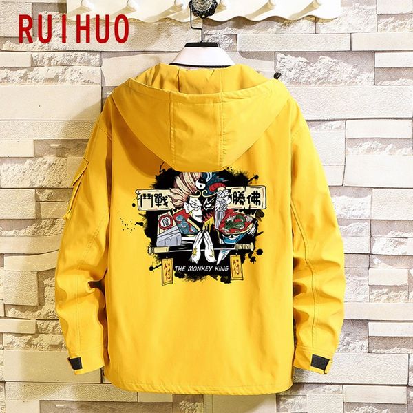 

ruihuo japanese hooded jacket men clothes streetwear bomber jacket men hip hop coat mens jackets and coats 5xl 2019 autumn new, Black;brown