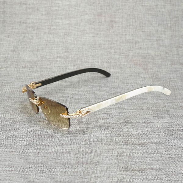 

white black vintage buffalo rhinestone horn rimless sunglasses men wood sun glasses metal frame shades for summer club eyewear ch01, Blue
