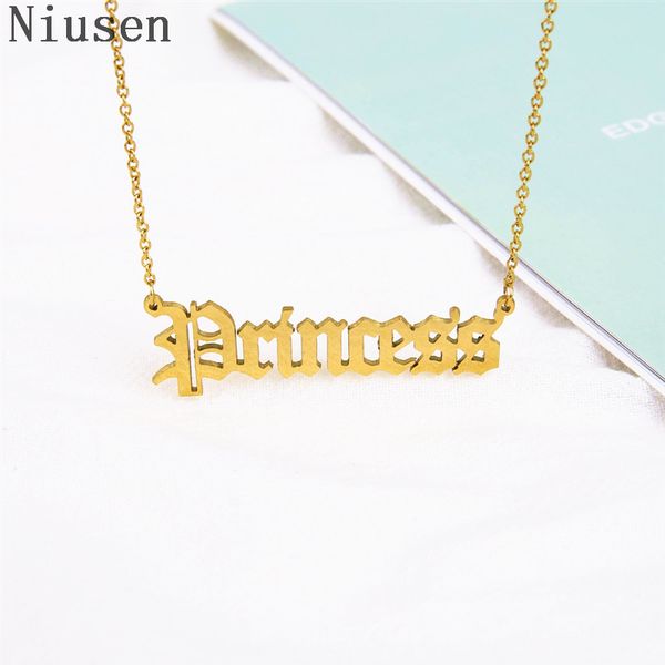 

letter"princess" necklace old english font alphabet princess clavicle short chain necklace fashion personality female jewelry, Silver