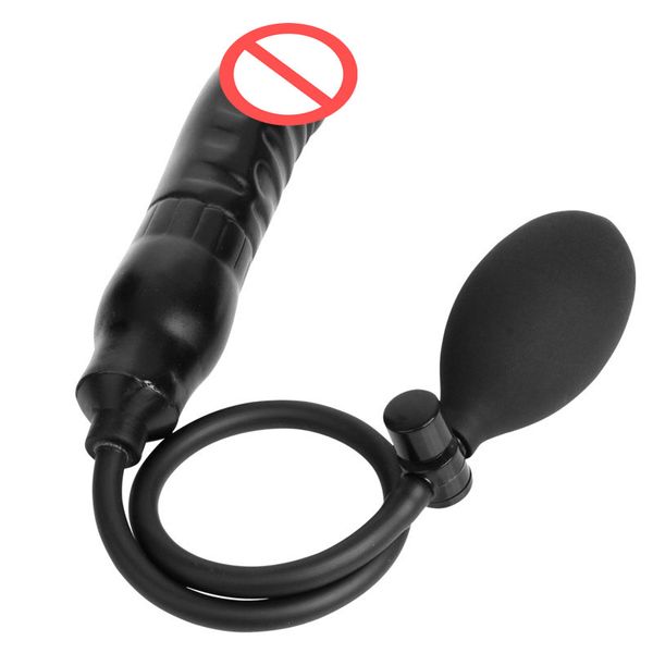 Dildo gonfiabile Nero Butt Plug Plug anale Pene finto Dildo enorme con pompa Masturbazione femminile Giocattoli sessuali per donne