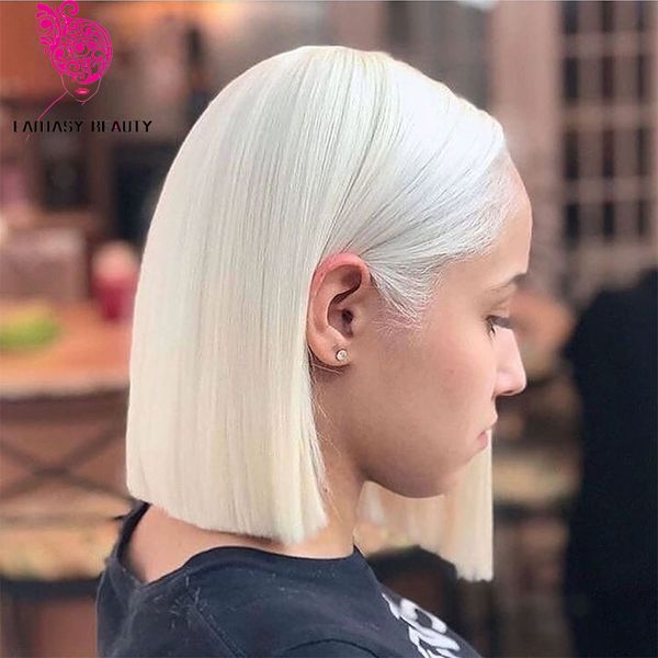 

fantasy hand tied blonde white short bob high temperature fiber heat resistant glueless synthetic lace front wig for all women, Black