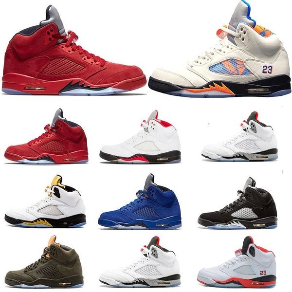 

new 5 men basketball shoes 5s metallic sliver red suede game royal white grape fire black camo white grape wings trainers sneakers