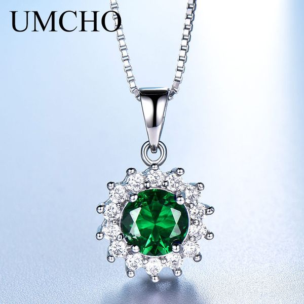 

umcho solid 925 sterling silver necklace created green emerald gemstone necklaces & pendants for women with box chain 2018 new