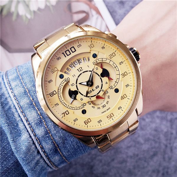 

men's quartz luxury watch luxury fashion belt calendar all dial work men's gift watch, Slivery;brown
