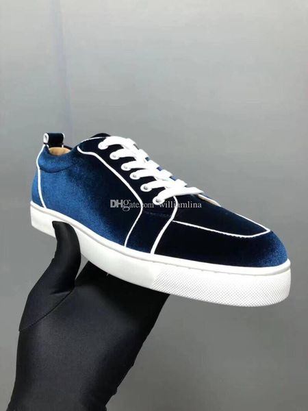 

new season brands blue velvet leather red bottom men's casual shoes luxury designers party dress sneakers junior outdoors trainers eu35, Black