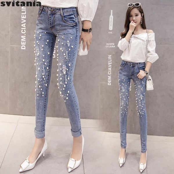 

svitania drills jeans leggings women's slim pencil jean pants ankle-length, Blue
