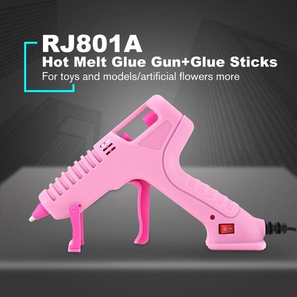

rj801 30w eu melt glue gun with glue stick for handwork toy repair tools electric heat temperature guns pink color