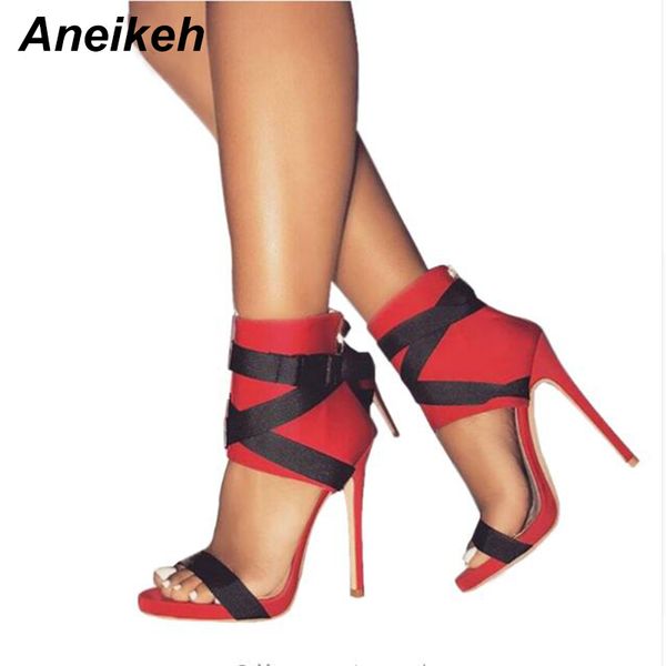 

aneikeh gladiator woman sandals pumps summer brand casual party shoes high heels cross-strap zipper sandals ladies shoes, Black