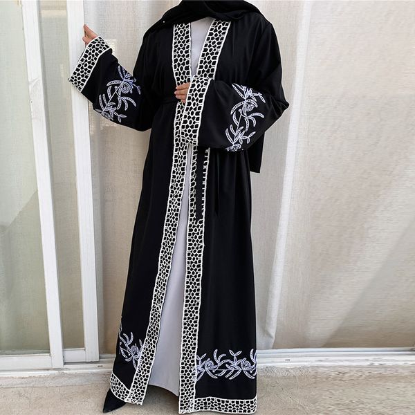 

ethnic clothing abaya muslim eid mubarak islam women's robe dubai lace embroidery cardigan arab saudi kaftan turkey strap dress, Red
