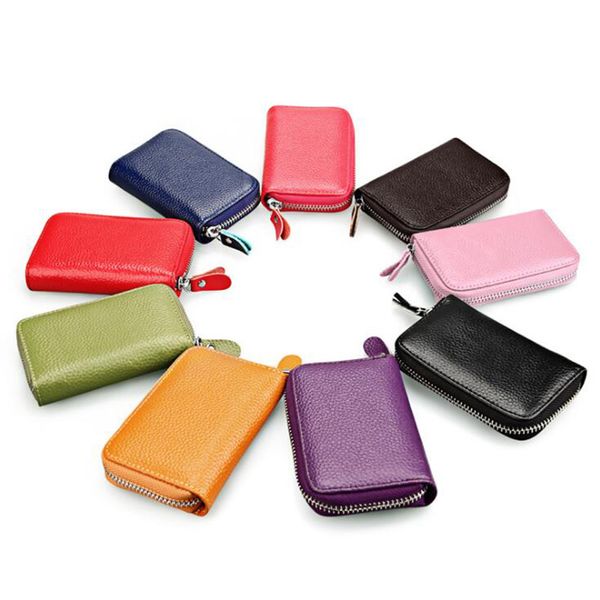

new original leather rfid blocking zipper organ coins purses multi-card wallet cowhide short wallts pouches card pockets gifts, Red;black