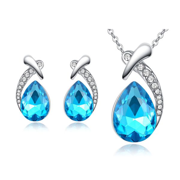 

модные серьги колье цепи набор белое золото платиновым покрытием женщины серебро water drop ювелирные наборы австрия кристалл подвески подар, Silver