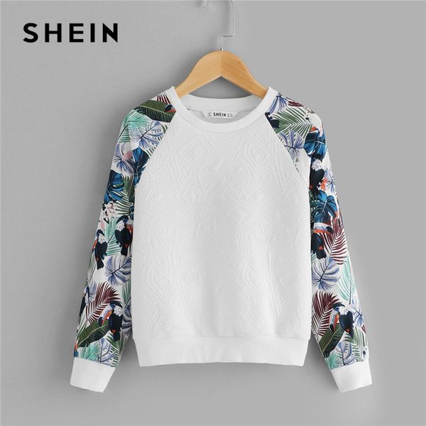 

shein kiddie white floral print cute sweatshirt for toddler girls 2019 spring casual long sleeve pullover kids clothing, Black
