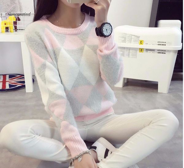 

2019 female sweater pullovers winter autumn fashion women spring pullover long sleeve plaid casual ladies sweaters, White;black
