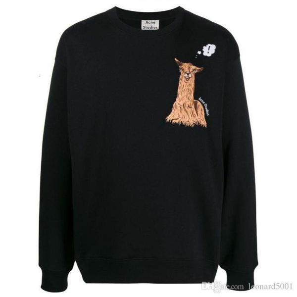 

19fw acne animal ostrich forba llama pullover clothes fashion loose jackets for men and women ac hoodie hoodies h45g2x, Black