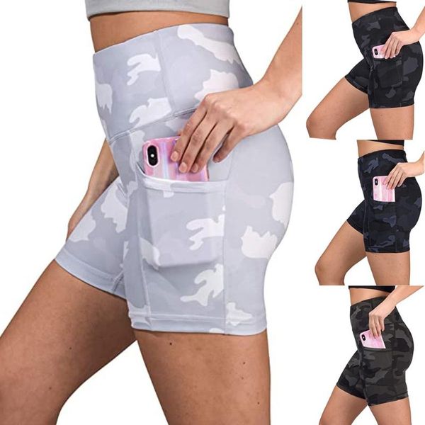 

yoga outfits gym jogging running shorts women high waist lifting push up tight sports pocket fitness short pants #3, White;red