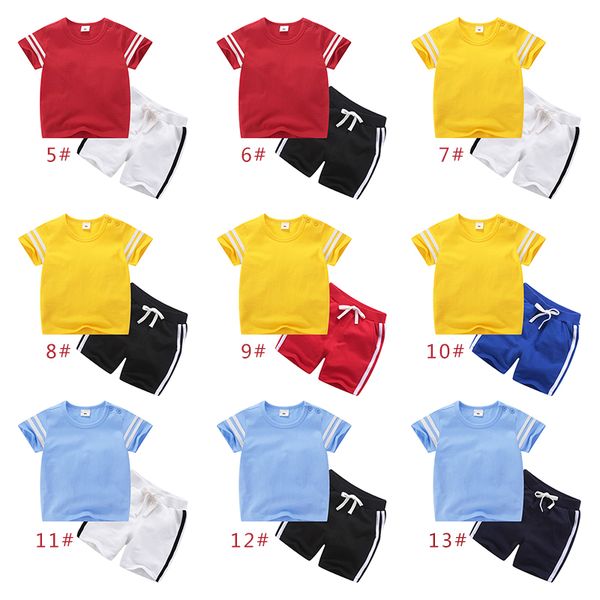 

2019 sports series baby boys and girls casual sets t-shirts+pants children's toddler wear infants casual short sleeve set ship, White