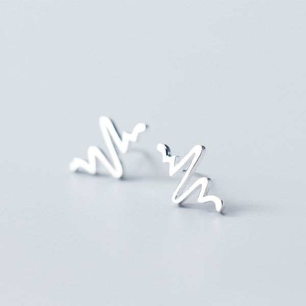 

simple electrocardiogram wave 925 sterling silver stud earrings, Golden;silver