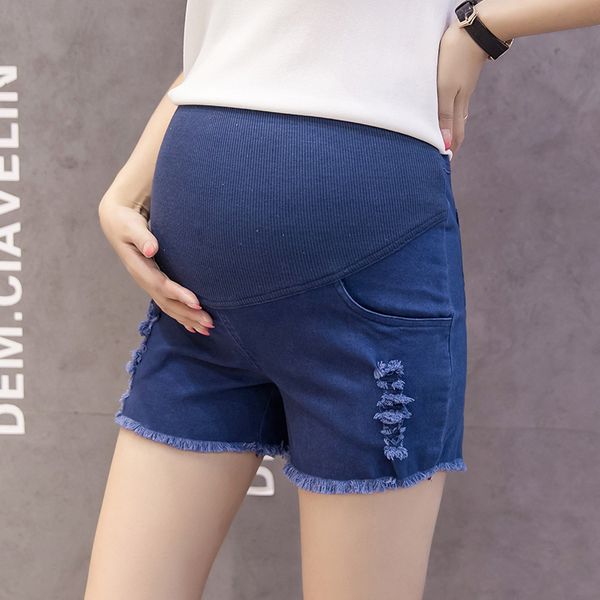 

summer maternity denim short summer jeans pants for pregnant women gravidas clothing pregnancy pants elastic abdominal jeans, White