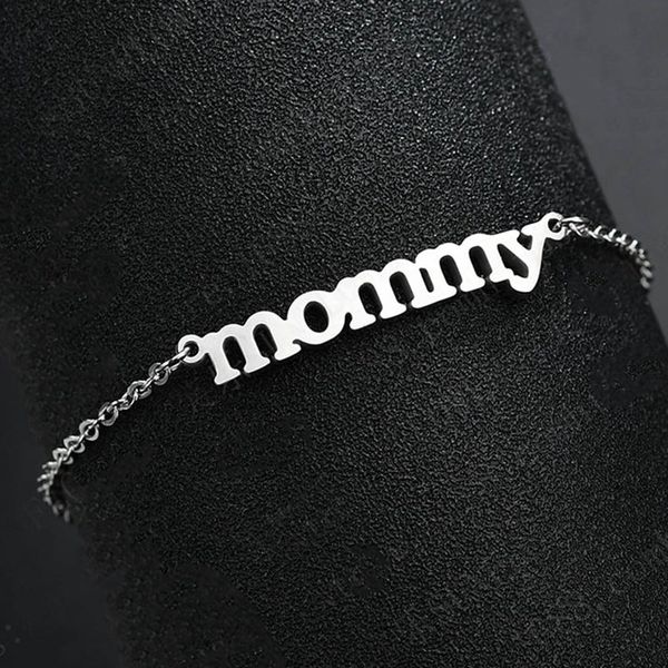 

new delicate mommy letter stainless steel charm bracelets for women mom gold silver mother's day family bracelet jewelry, Black