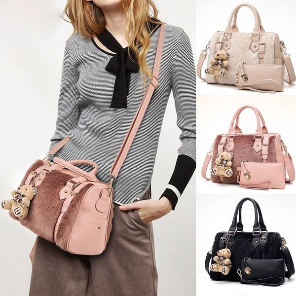 

fashion women's outdoor solid color ulti-function plush shoulder bag handbag