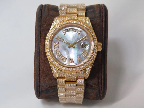 

diamond watch 40mm mens watch 904l montre de luxe 2836 movement watches automatic watch movement reloj de lujo, Slivery;brown