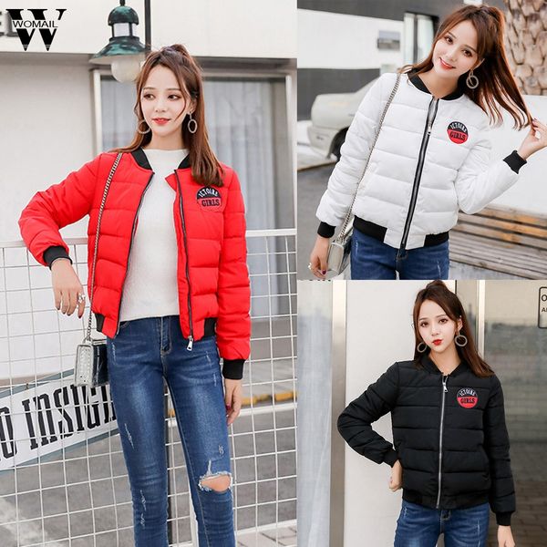 

womail womens coats women cotton-padded solid down long sleeves coat baseball jacket coat women abrigo 2019 s-3xl, Black