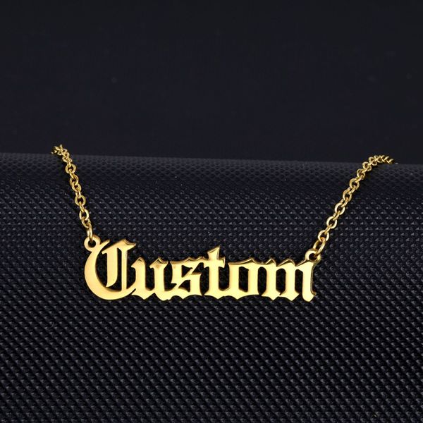 

personalized name necklace customized nameplate necklaces custom stainless steel , old english style personalized jewelry gifts, Silver