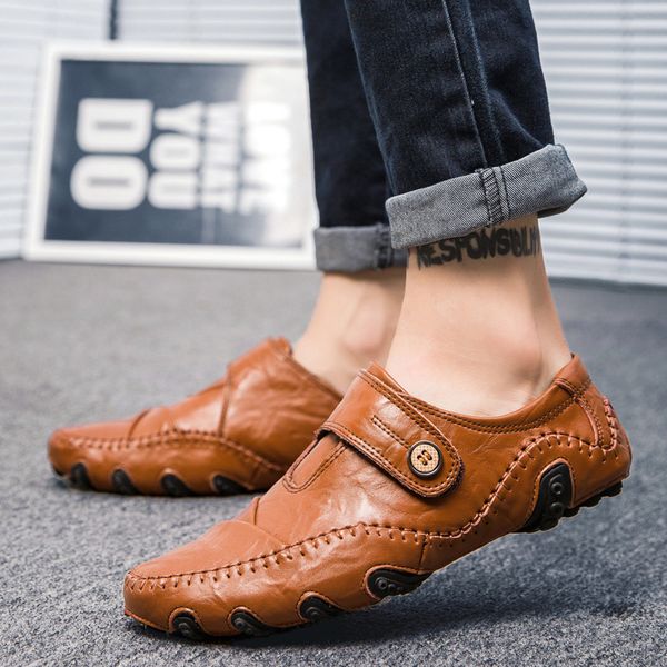 

men casual shoes new men loafers genuine leather flats slip on designer shoes moccasins sneakers footwear male, Black