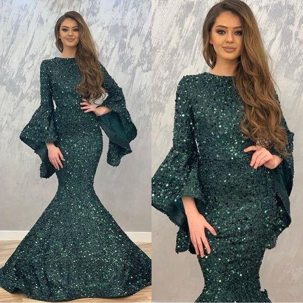 

2020 new green sequined long sleeve prom dresses mermaid long arabic evening formal dresses abendkleider vestidos formales de noche, Black