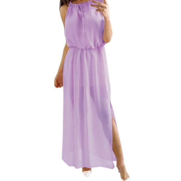 

2018 dress female new fashion fashion women casual sleeveless solid chiffon evening party long dress vestidos robe, Black;gray