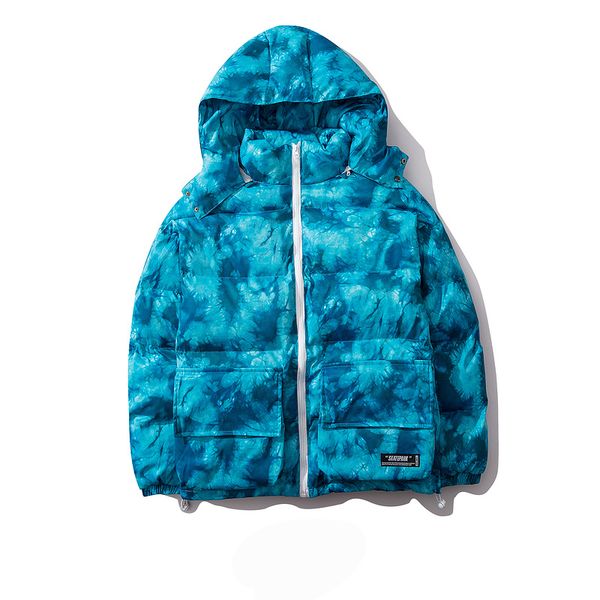 

2019 winter streetwear hip hop jacket coat men hooded trench windbreaker parka tie dyeing warm thick outwear sports jacket coat, Black