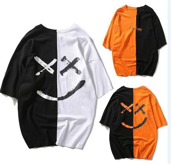 

летние дизайнерские пары печати tshirt короткие рукава contrast цвет smiley шаблон повседневная одежда дряблая мода тройников, White