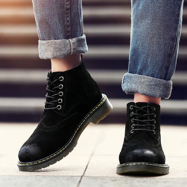 

new men large size 39-47 leather winter shoes fashion men winter boots mid-calf men's boots leather lace-up men's shoes, Black