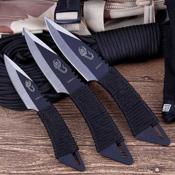 

knife tactical fixed black outdoor knife pocket survival hunting camping knives tools with sheath 3pcs throw