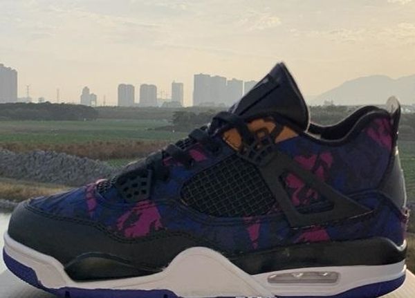 

retro big kids mens 4 rush violet men basketball shoes 2020 4s bred white cement pale citron cactus jack sports sneakers shoe 7y-us13, Black