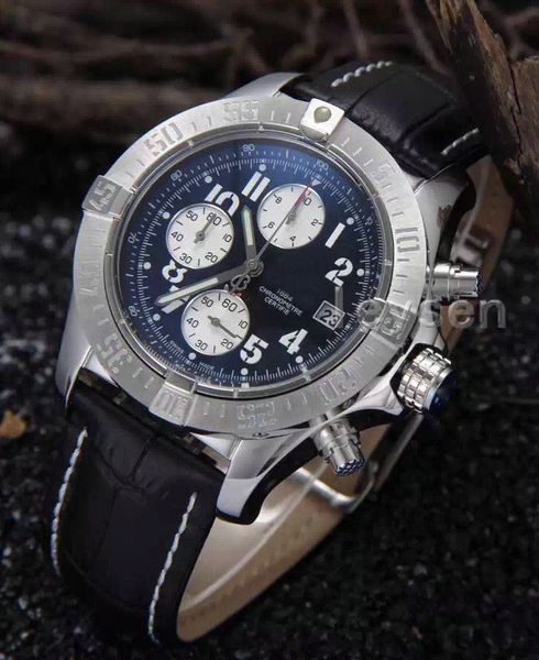 

designer japanese quartz movement leather chronograph fashion luxury mens stainless steel watch sports men's satch watches wristwatches, Slivery;brown