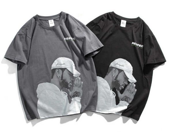 

men's t summer men's round neck short-sleeved american street black print t-shirt trend, White;black