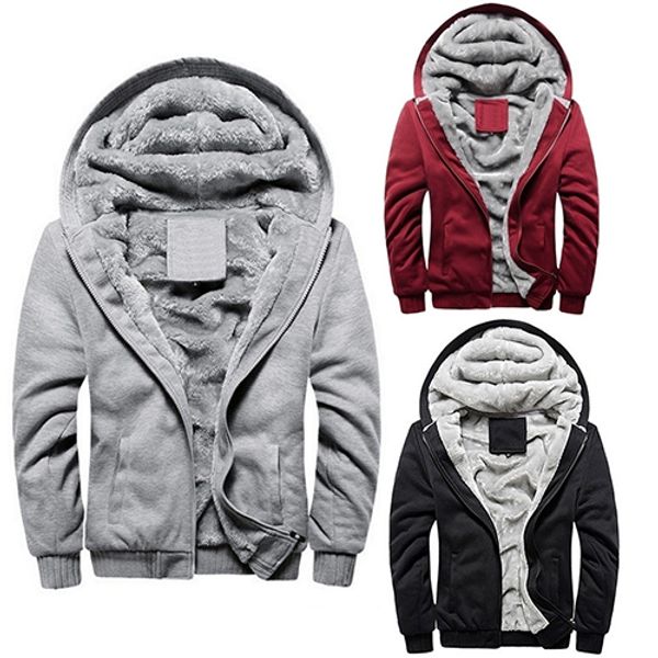 

men fashion winter thick cotton coat casual hoodies jacket outwear, Black