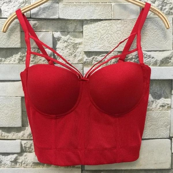 

2019 wild cotton rims buckle patchwork strapless vest trend bra short paragraph multi shoulder strap corset bra l753, White