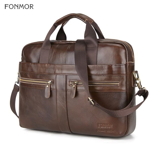

fonmor genuine leather briefcase men multilayer lapbag natural cowhide handbag for man messenger shoulder bags crossbody bag