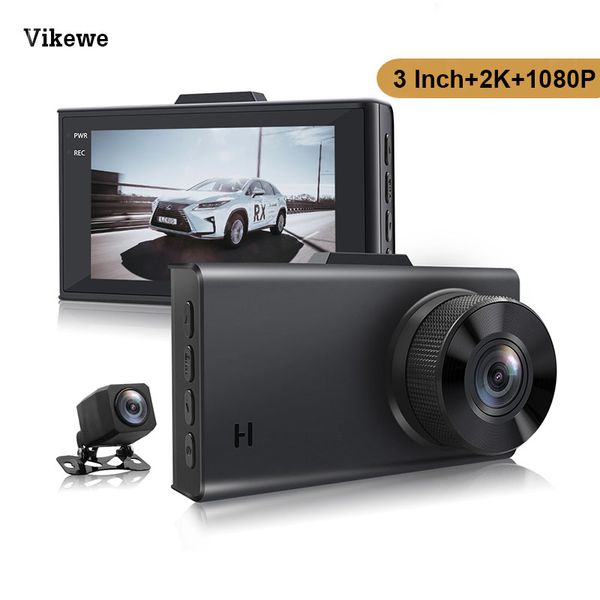 

car dvr 1440p full hd 2k 3.0 inch dash cam dual lens with rearview camera video recorder auto registrator infrared night vision