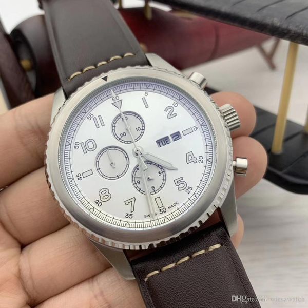 

aviator 8 curtis eagle luminous day date white dial mens watches stainless steel case second hands quartz watch chronograph wristwatches, Slivery;brown