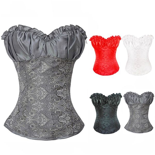 

women strapless corset floral lace up shapewear bustier underwear, Black;white