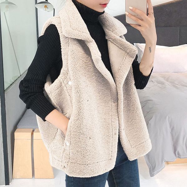 

sleeveless pullover blouse open front women vest autumn coat long outerwear turn-down collar beige coat chalecos para mujer #t, Black;white