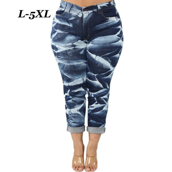 

wipalo women streetwear plus size 5xl snowflakes skinny jeans tie dye high waist stretch pencil pants ninth casual ladies jeans, Blue