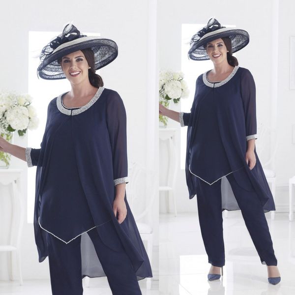 

2019 последние темно-синий бисером мать невесты брюки костюмы три части свадебное платье для гостей вечернее платье, Black;red