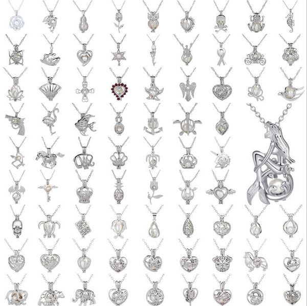 

53 styles pearl cage pendant opening cages locket charm and 925 sterling silver smooth snake chains fashion diy jewelry mountings gb1640