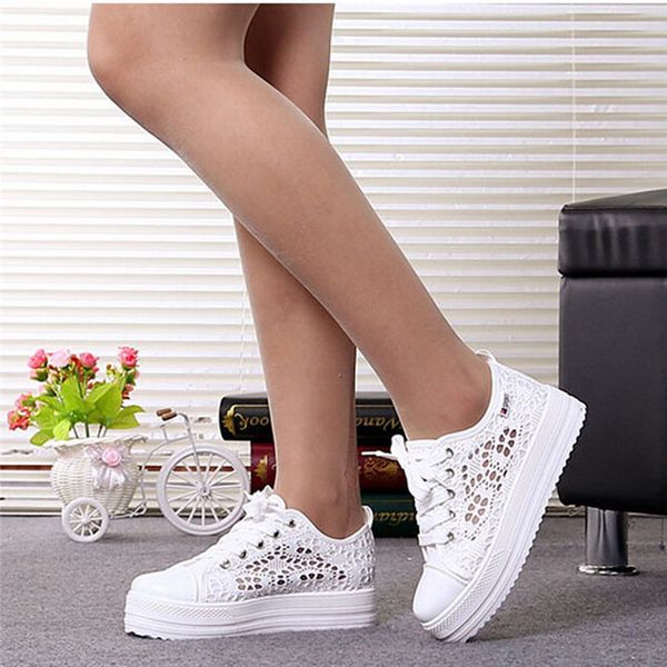

dropshipping women summer shoes casual cutouts lace canvas shoes hollow floral breathable platform flat shoe sapato feminino, Black