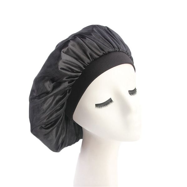 

women wide band satin bonnet cap comfortable night sleep cap ladies soft silk long hair care bonnet headwrap 2018 hot, Blue;gray