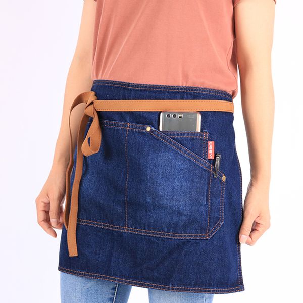 

weeyi denim waist apron bar pub chef kitchen bow half apron for cooking cafe waiter waitress work uniform ladies men short